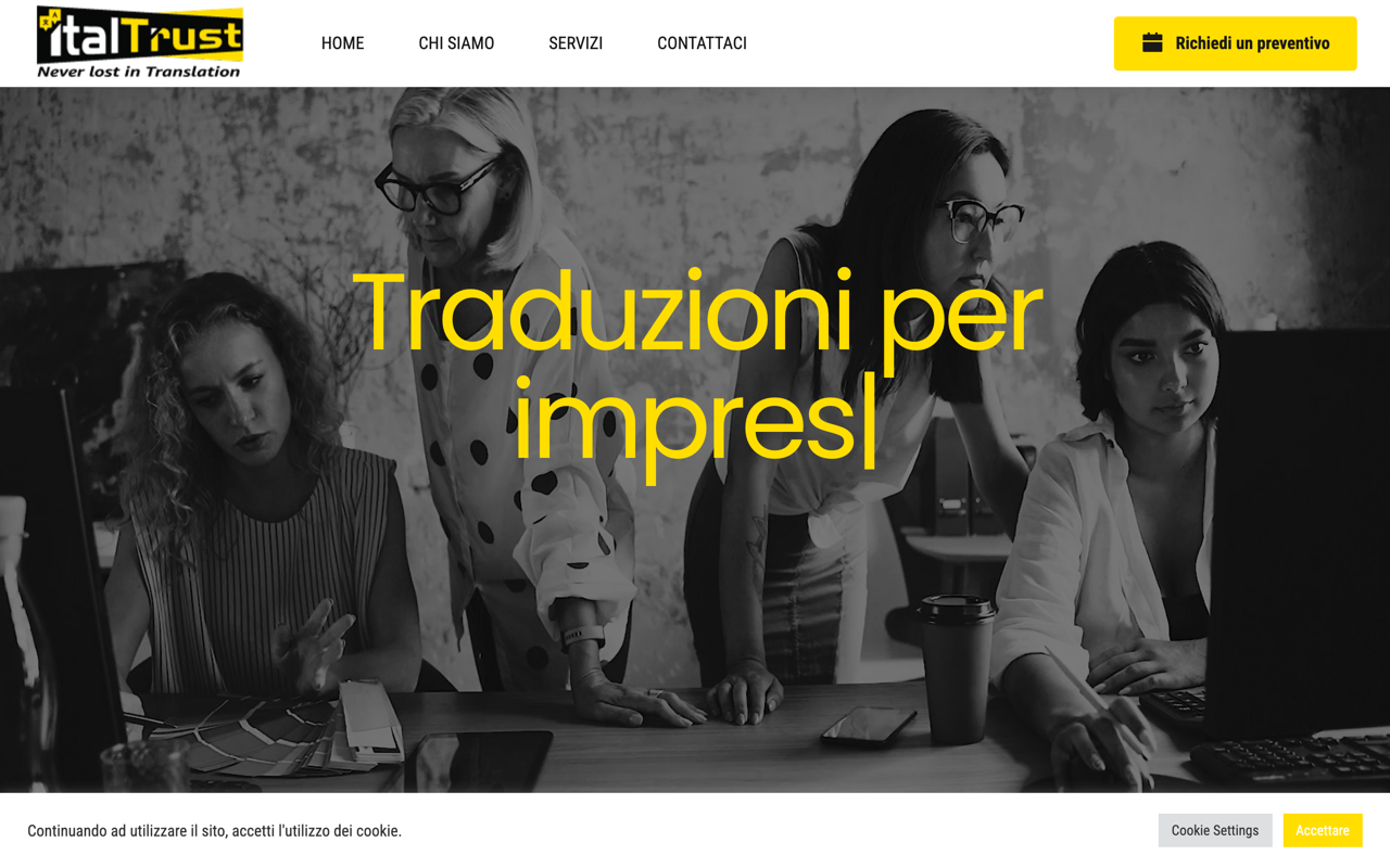 Website pentru agenție de traduceri în Italia, pregătit pentru redesign cu ofertare automată.