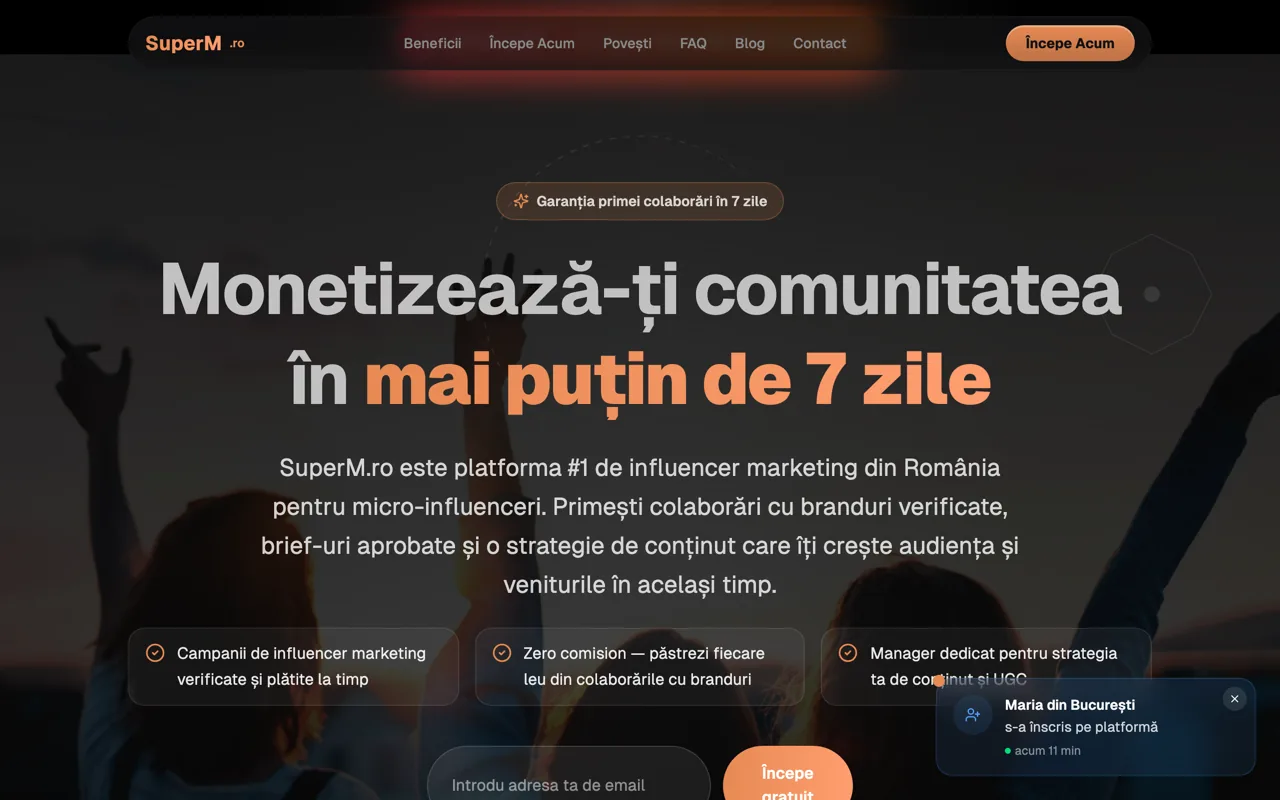 SuperM — Platformă pentru campanii, creatori și branduri în România.